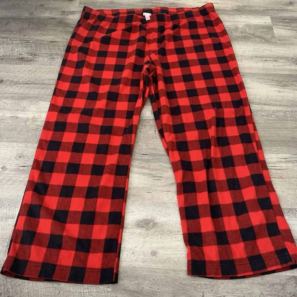 WONDERSHOP Fleece Pants Mens 3XL Red Black Buffalo Plaid Sleepwear Lounge Pajama